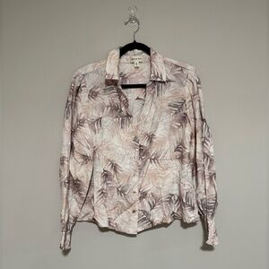 Cloth & Stone Linen Blend Button-Up Long Sleeve Top Size Medium Coastal Beach